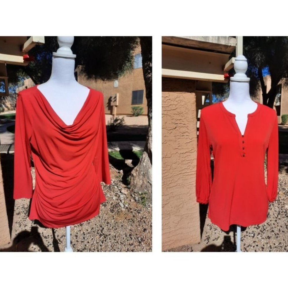 Red New York & Company Silky Shirts